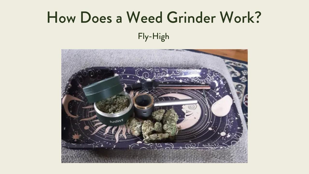 The image showcases a weed grinder and how it works.